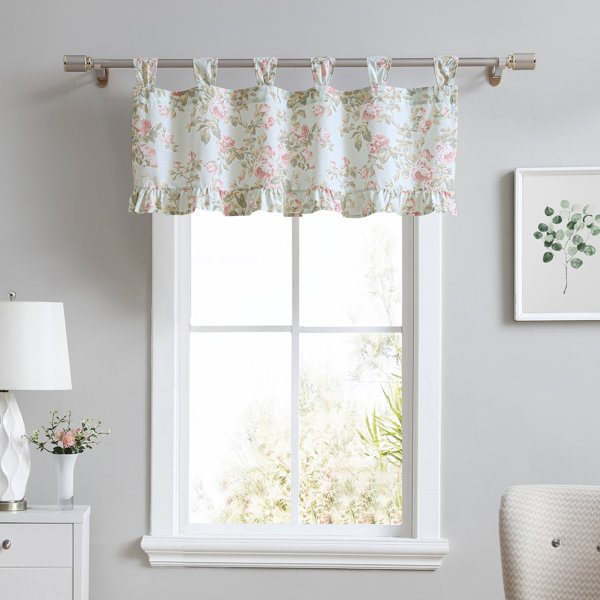 Laura Ashley Madelynn Floral Cotton Ruffled 50'' Window Valance in Blue